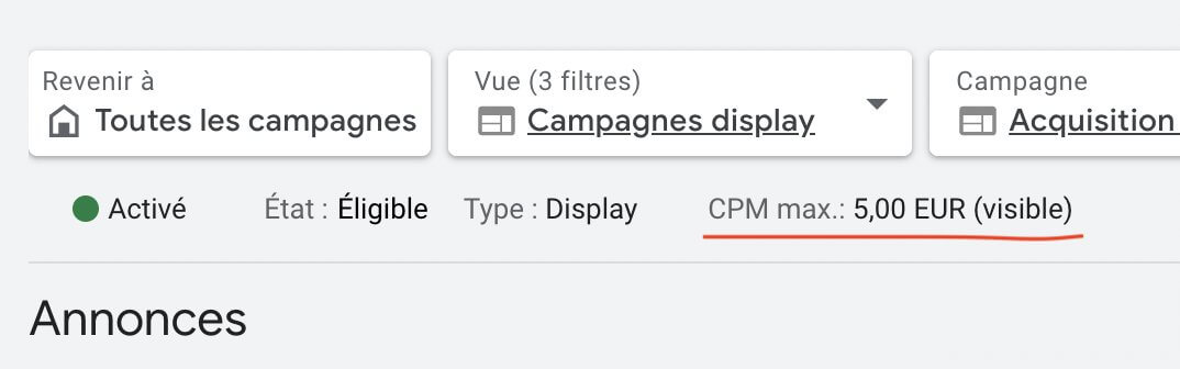 Enchère au CPM Visible dans Google Ads